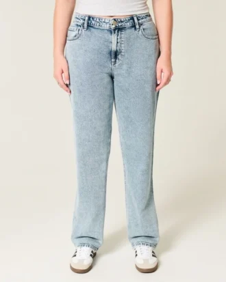 Jeans med høy midje, medium vask og rett ben