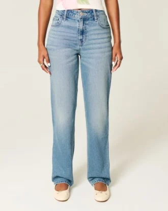 Jeans med høy midje, medium vask og rett ben