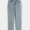Jeans med høy midje, medium vask og rett ben