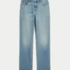 Jeans med høy midje, medium vask og rett ben