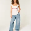 Justerbar midje Lav midje Medium vasket baggy jeans