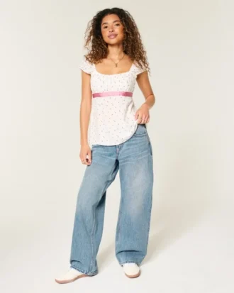 Justerbar midje Lav midje Medium vasket baggy jeans