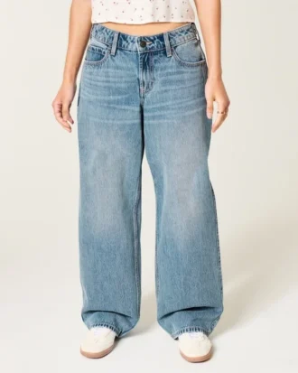 Justerbar midje Lav midje Medium vasket baggy jeans