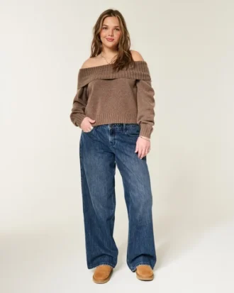 Justerbar midje Lav midje Mørk vask Baggy jeans