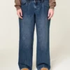 Justerbar midje Lav midje Mørk vask Baggy jeans