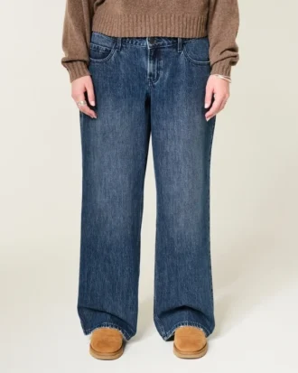 Justerbar midje Lav midje Mørk vask Baggy jeans