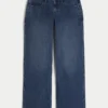 Justerbar midje Lav midje Mørk vask Baggy jeans
