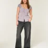Justerbar midje Lavt sittende vasket svart baggy jeans