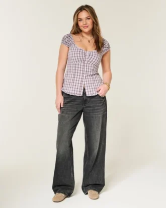 Justerbar midje Lavt sittende vasket svart baggy jeans