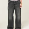 Justerbar midje Lavt sittende vasket svart baggy jeans
