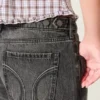 Justerbar midje Lavt sittende vasket svart baggy jeans