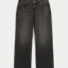 Justerbar midje Lavt sittende vasket svart baggy jeans