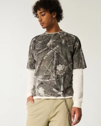 Kasseformet, tykk, kort camouflage-T-skjorte
