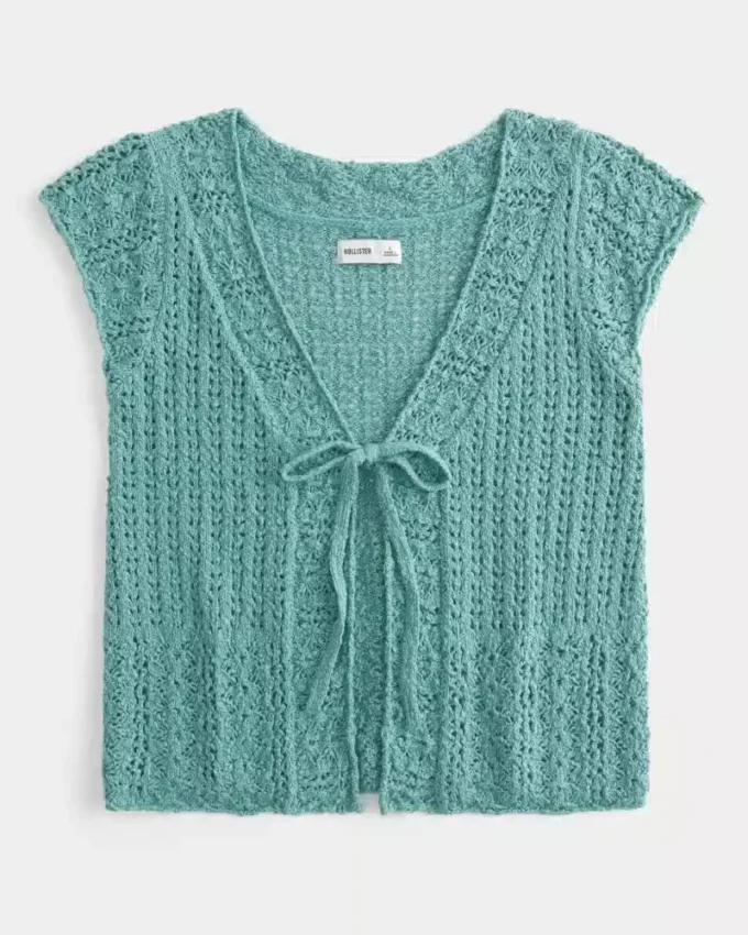 Kortærmet cardigan i heklet stil