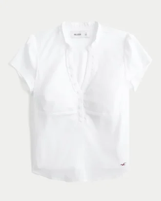Kortærmet Henley-skjorte med V-hals