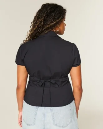 Kortærmet stretchpoplin-skjorte med knapper