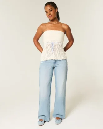 Kurvede, lavt sittende baggy jeans med slitt look