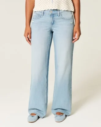 Kurvede, lavt sittende baggy jeans med slitt look