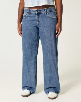Kurvede lavtaljede baggy jeans i medium vask