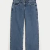 Kurvede lavtaljede baggy jeans i medium vask