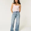 Kurvet høy midje, medium vasket baggy jeans