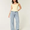 Kurvet høy midje, medium vasket baggy jeans