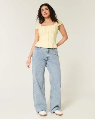 Kurvet høy midje, medium vasket baggy jeans Kurvet høy midje, medium vasket baggy jeans