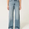 Kurvet høy midje, medium vasket baggy jeans