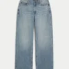 Kurvet høy midje, medium vasket baggy jeans