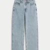 Kurvet høy midje, medium vasket baggy jeans