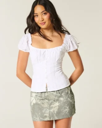 Kurvet lav midje Camo Denim Mini Skort