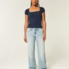 Kurvet lavt sittende baggy jeans i lys vask
