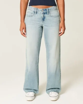 Kurvet lavt sittende baggy jeans i lys vask