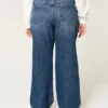 Kurvet midt høy mørkvasket baggy jeans