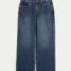 Kurvet midt høy mørkvasket baggy jeans