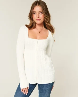 Langermet babydoll-genser med firkantet hals