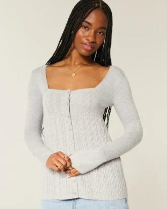 Langermet babydoll-genser med firkantet hals