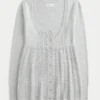 Langermet babydoll-genser med firkantet hals
