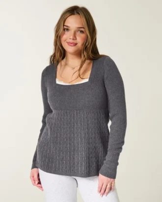 Langermet babydoll med firkantet hals