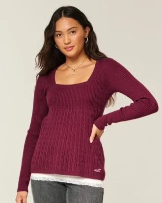 Langermet babydoll med firkantet hals