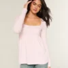 Langermet babydoll-top med enkel blonderkant