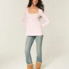 Langermet babydoll-top med enkel blonderkant