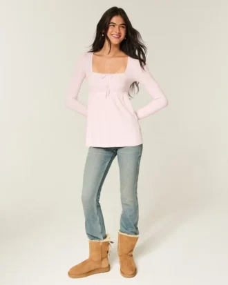 Langermet babydoll-top med enkel blonderkant