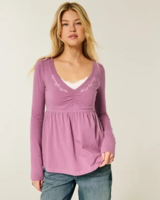 Langermet babydoll-top med klembust
