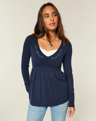 Langermet babydoll-top med klembust