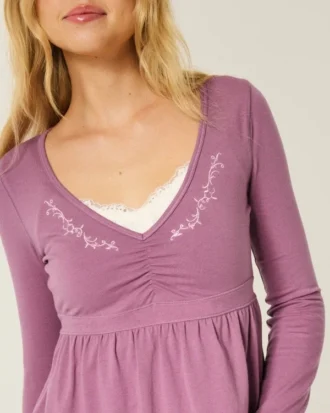 Langermet babydoll-top med klembust