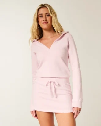 Langermet fleece-kjole med hette