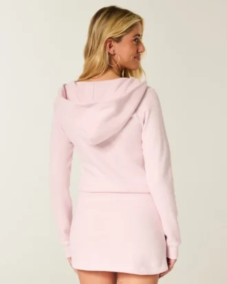 Langermet fleece-kjole med hette