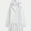 Langermet fleece-kjole med hette