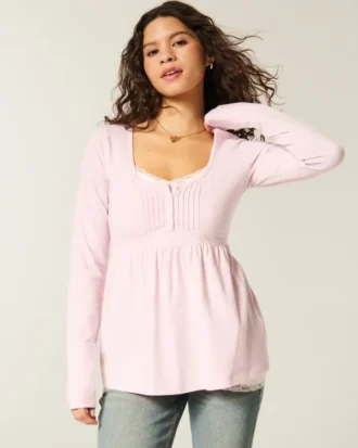 Langermet Henley Babydoll-top